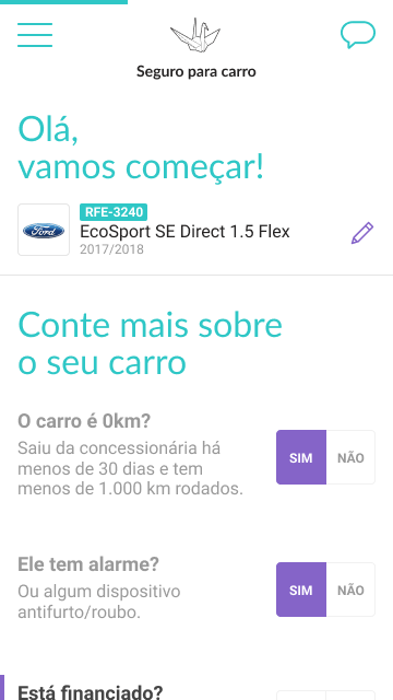 Imagem do formulário com questões sobre o carro