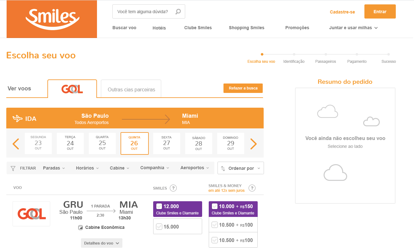 Imagem do layout para o resultado de busca de voos